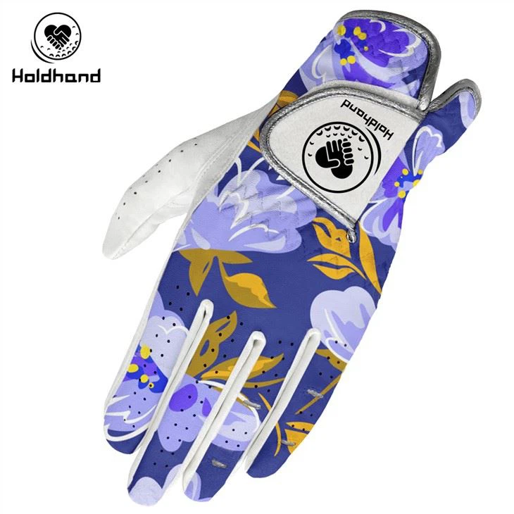 Gants de golf à imprimé floral violet Gants en cuir PU
